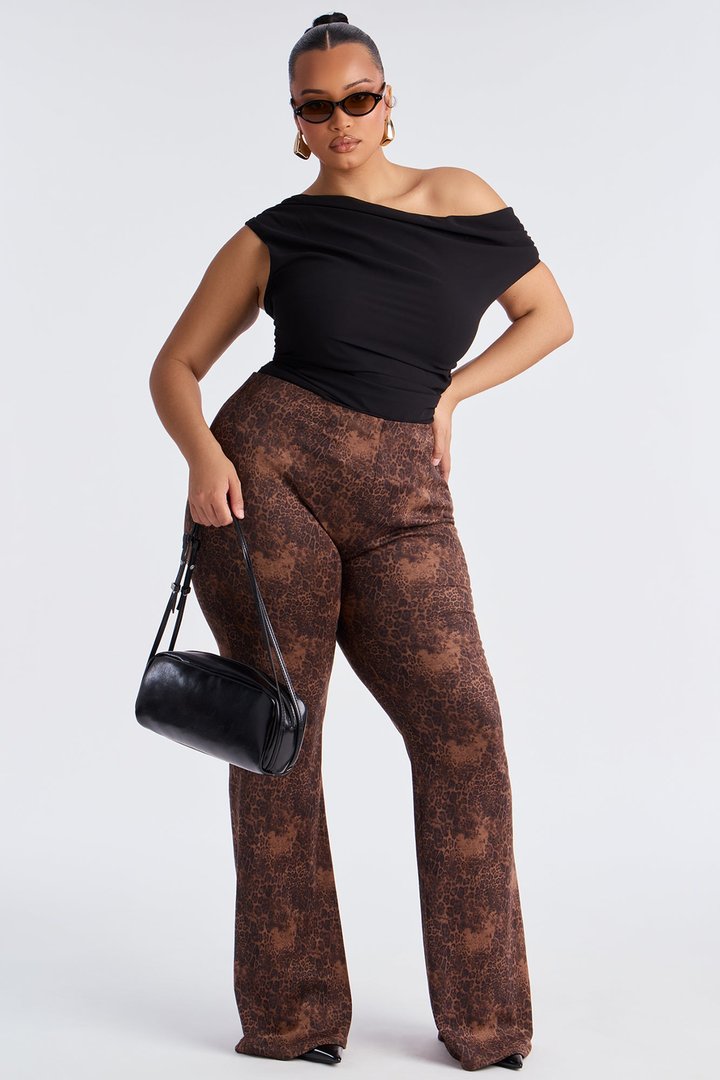 Kiki Faux Suede Leopard Flare Pant 33″ - Leopard