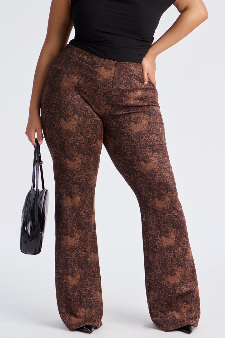 Kiki Faux Suede Leopard Flare Pant 33″ - Leopard