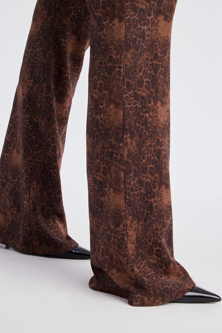 Kiki Faux Suede Leopard Flare Pant 33″ - Leopard