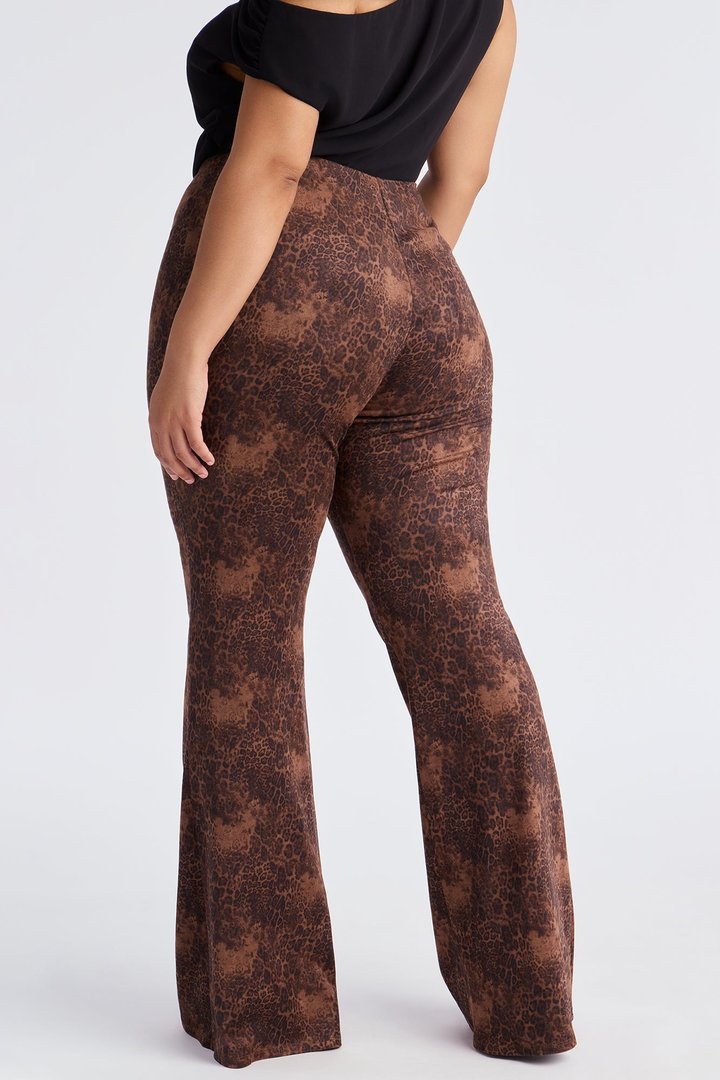 Kiki Faux Suede Leopard Flare Pant 33″ - Leopard
