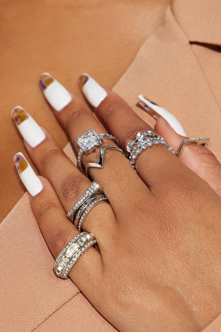 Diamonds And Riches 9 Piece Ring Set - Silver