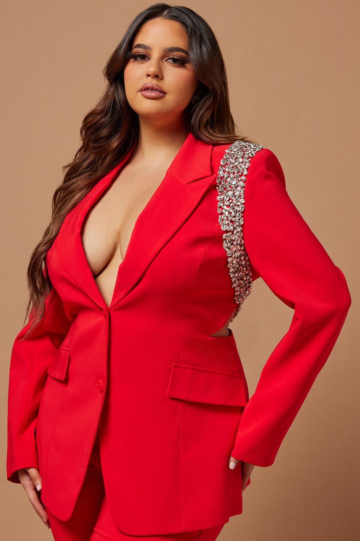 Claire Embellished Suit Set - Red