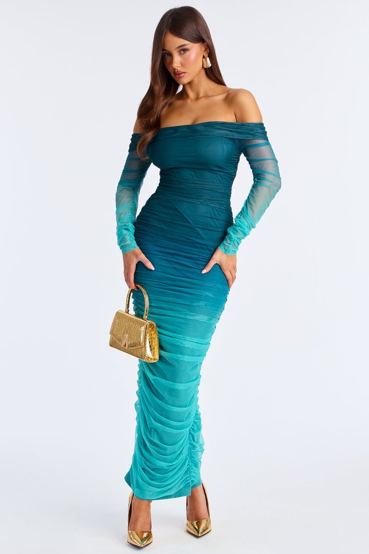 Find Me Ombre Mesh Maxi Dress - Teal
