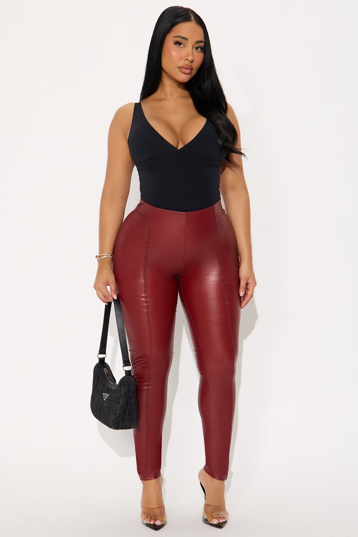 All Eyes On You Faux Leather Leggings - Wine