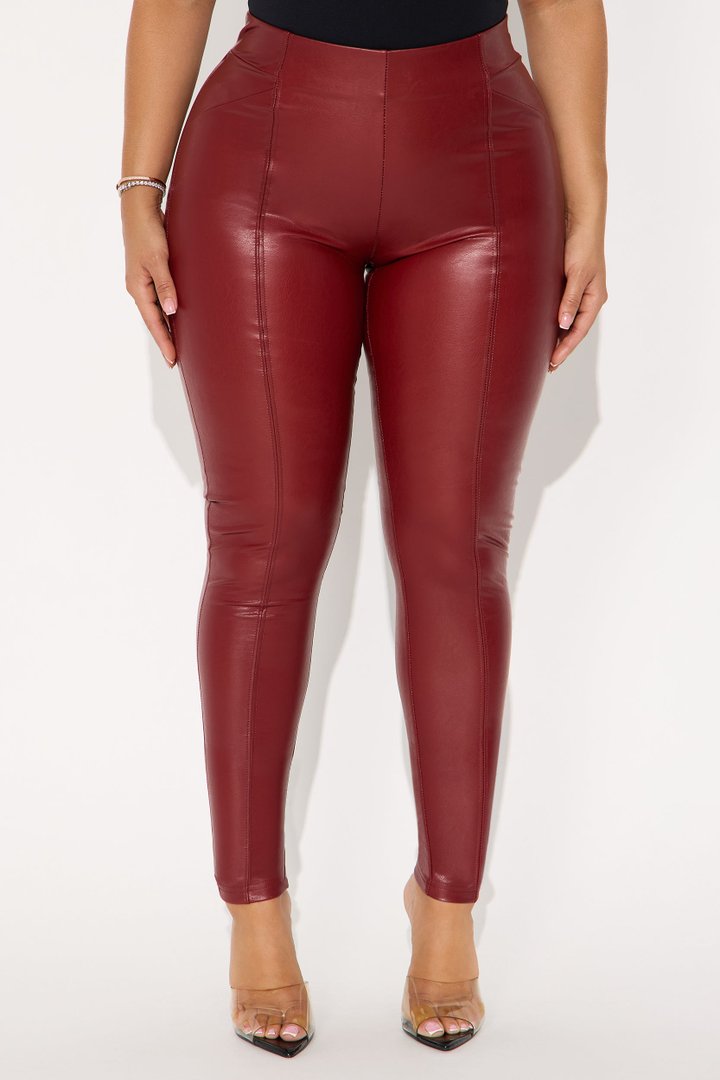 All Eyes On You Faux Leather Leggings - Wine
