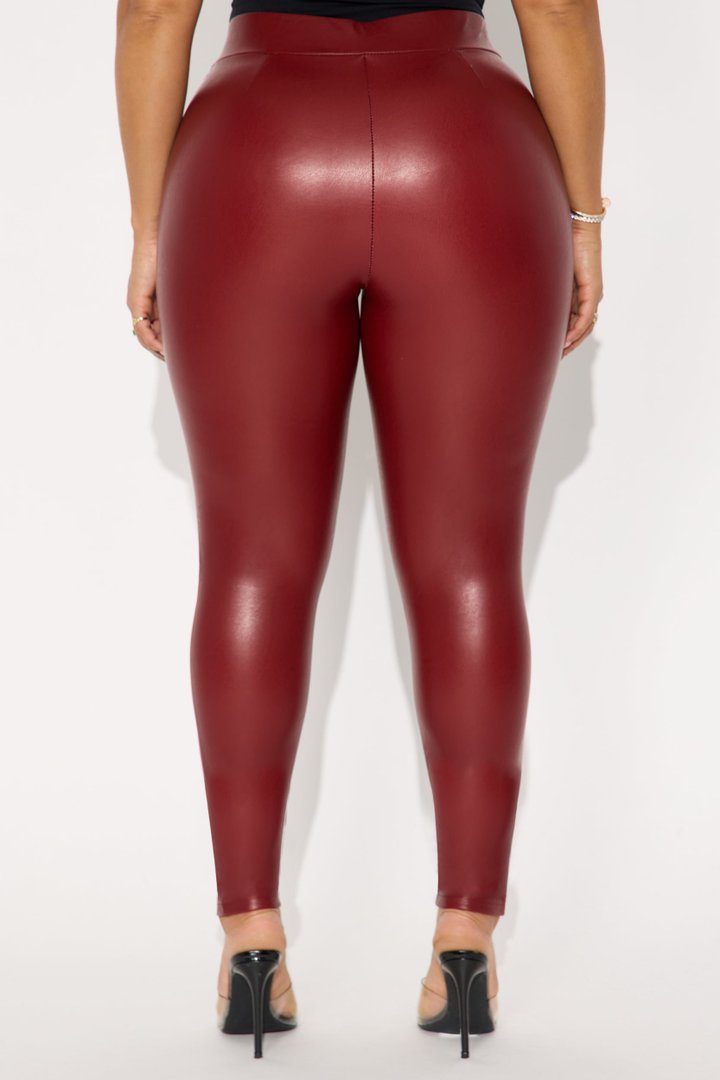 All Eyes On You Faux Leather Leggings - Wine