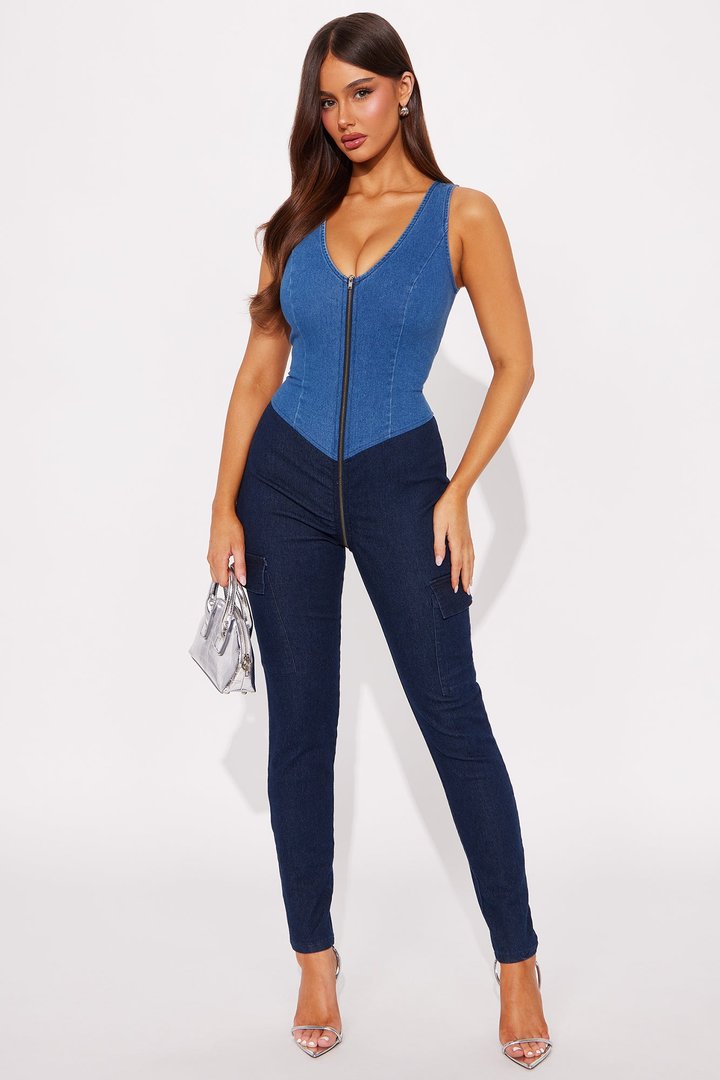 Shayla Denim Capri Jumpsuit - Denim