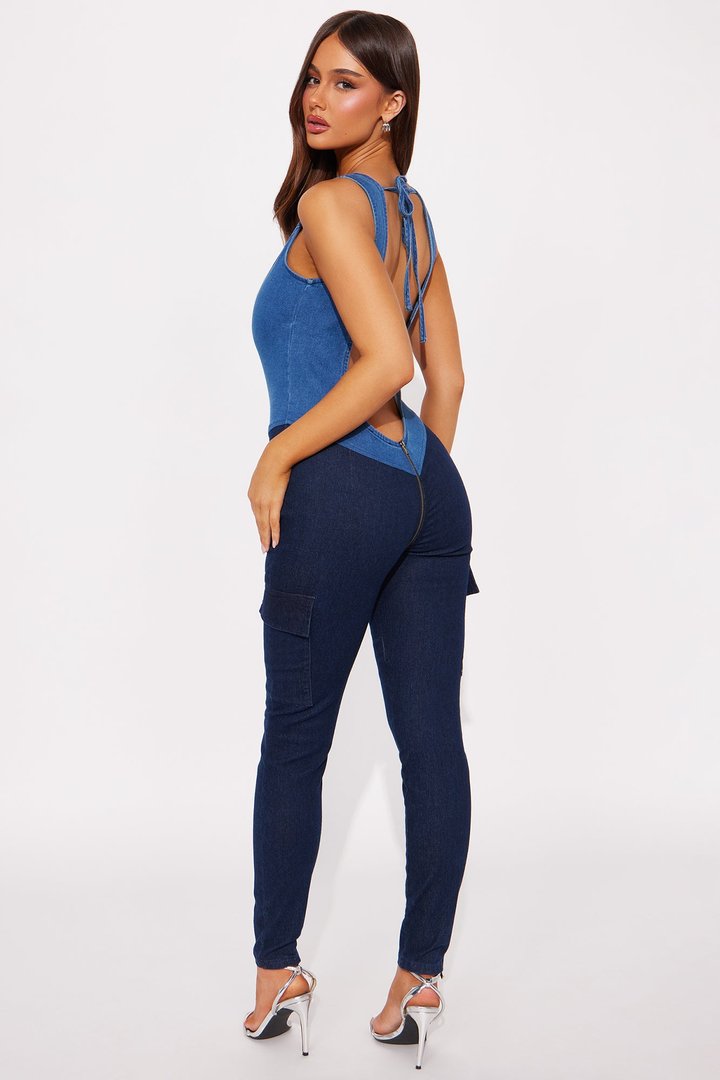 Shayla Denim Capri Jumpsuit - Denim