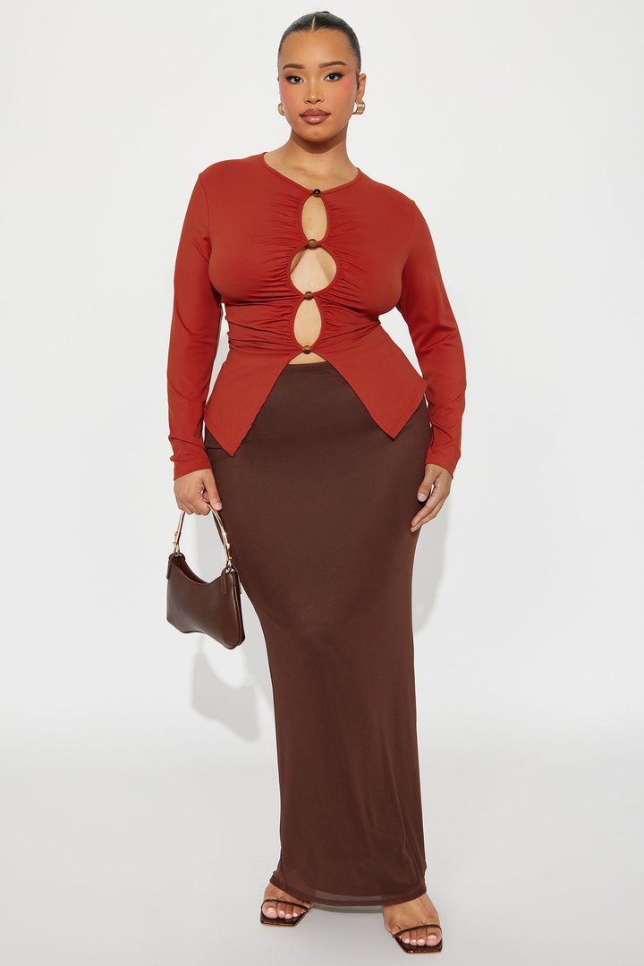 Nettal Ruched Long Sleeve Top - Rust
