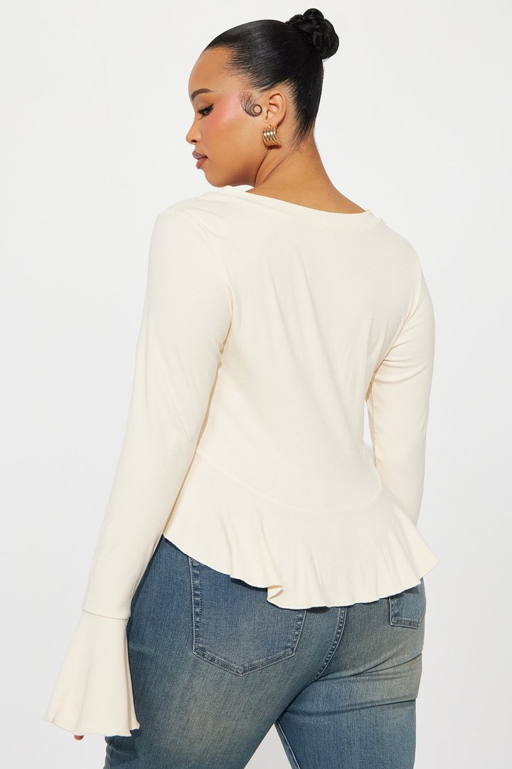 Arrow Long Sleeve Button Up Top - Ivory