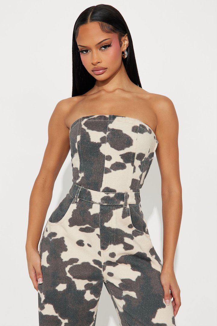 Move It Strapless Jumpsuit - Brown Combo