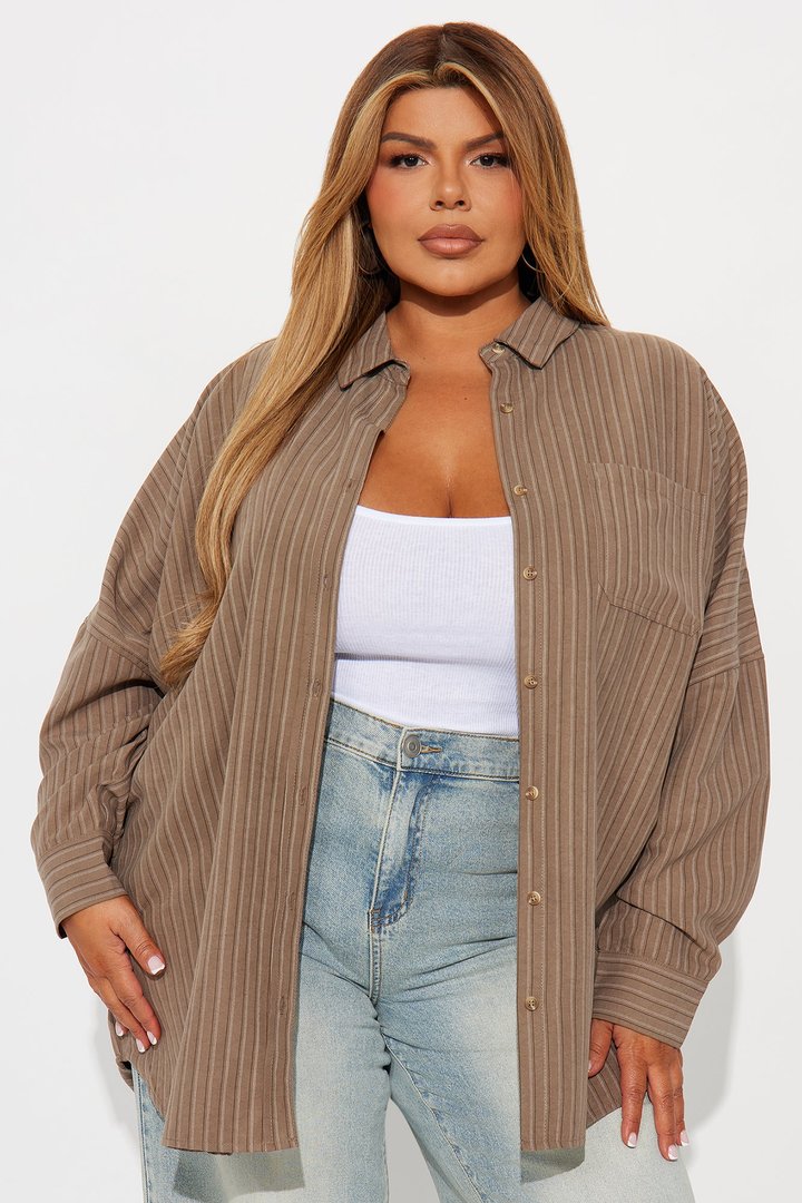 Make My Move Pinstripe Shirt - Brown