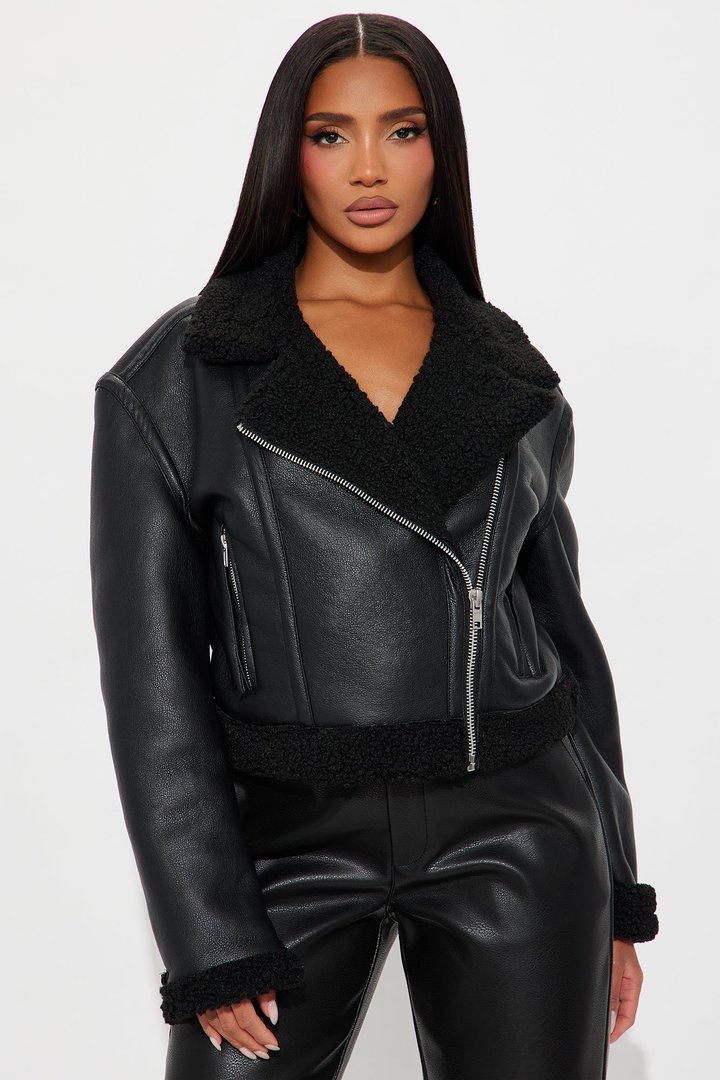 Charisma Faux Leather Shearling Jacket - Black