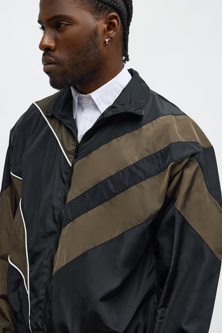 Hang It Up Color Block Windbreaker Jacket - Olive/combo
