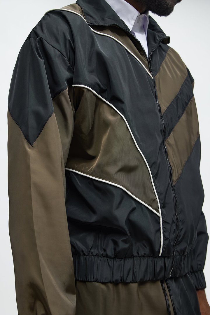 Hang It Up Color Block Windbreaker Jacket - Olive/combo