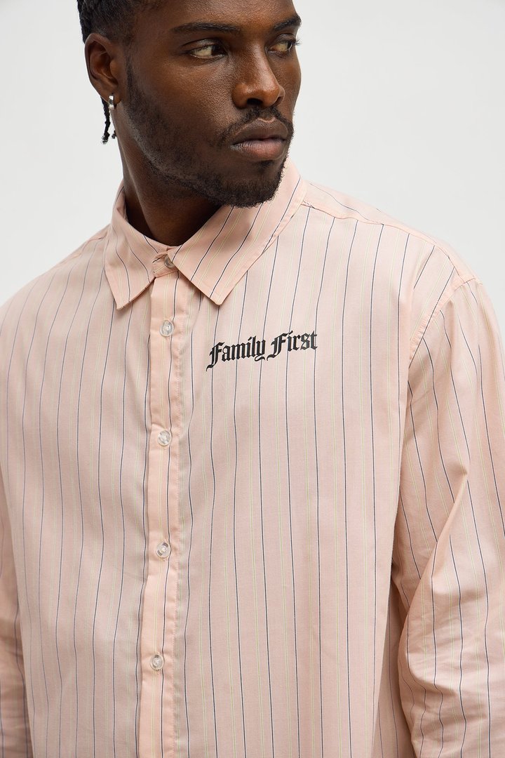 Oversized Graphic Printed Long Sleeve Button Up Shirt - Pink/combo