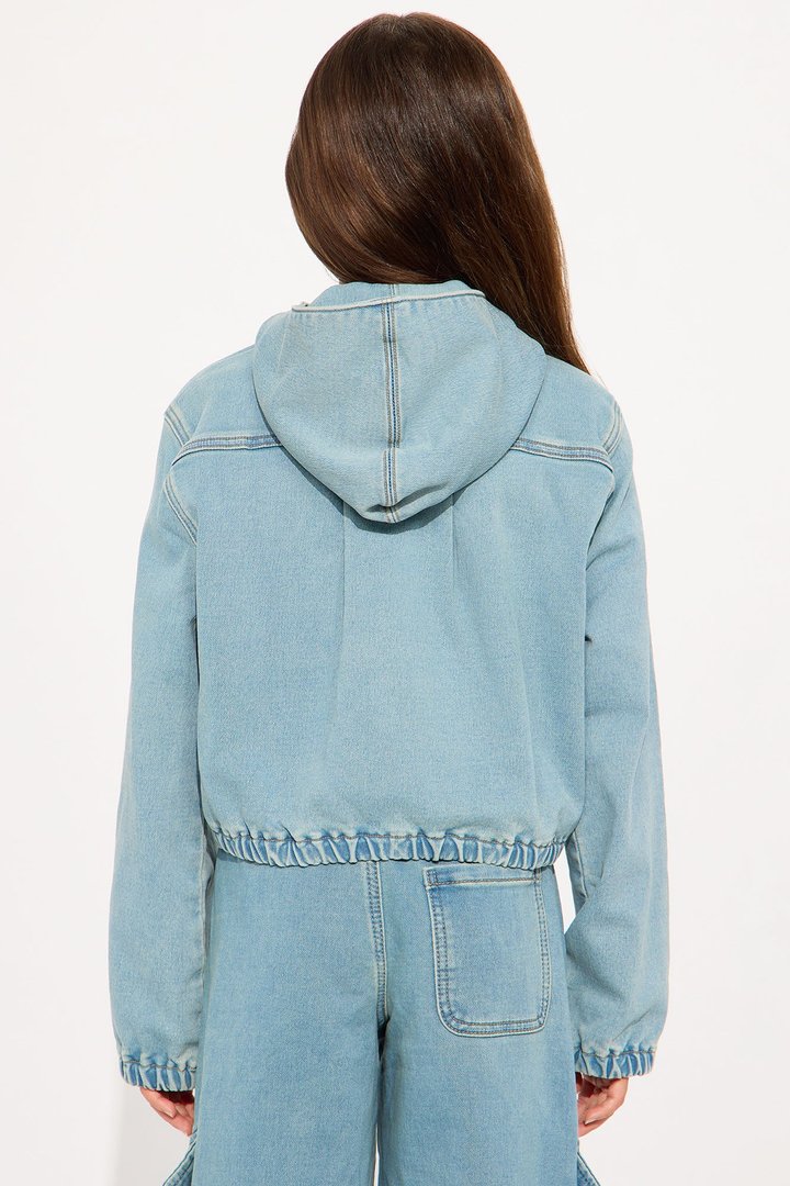 Mini Right Now Knit Denim Bomber Jacket - Medium Wash