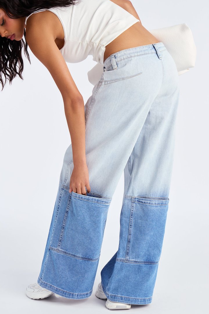 Hard To Find Ombre Wide Leg Jeans - Light Wash