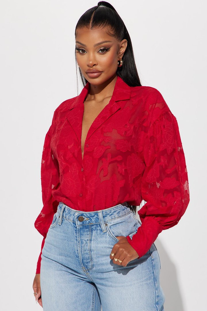 Smell The Roses Jacquard Shirt - Red