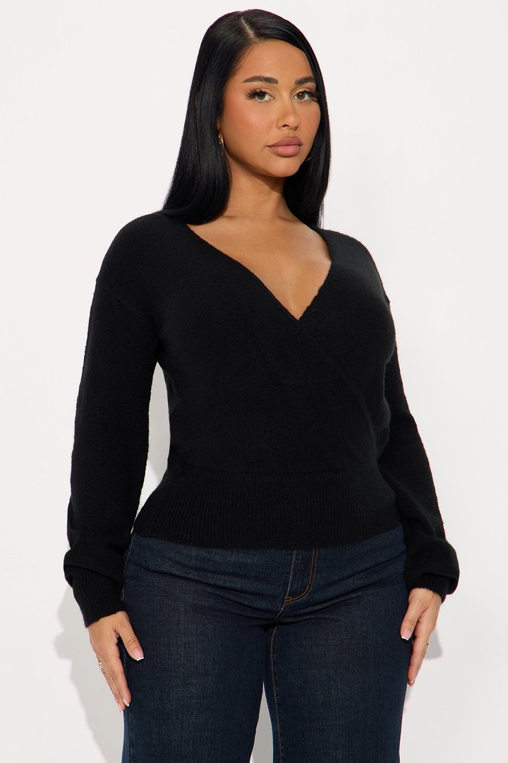 Sweet Like Candy Surplice Sweater - Black