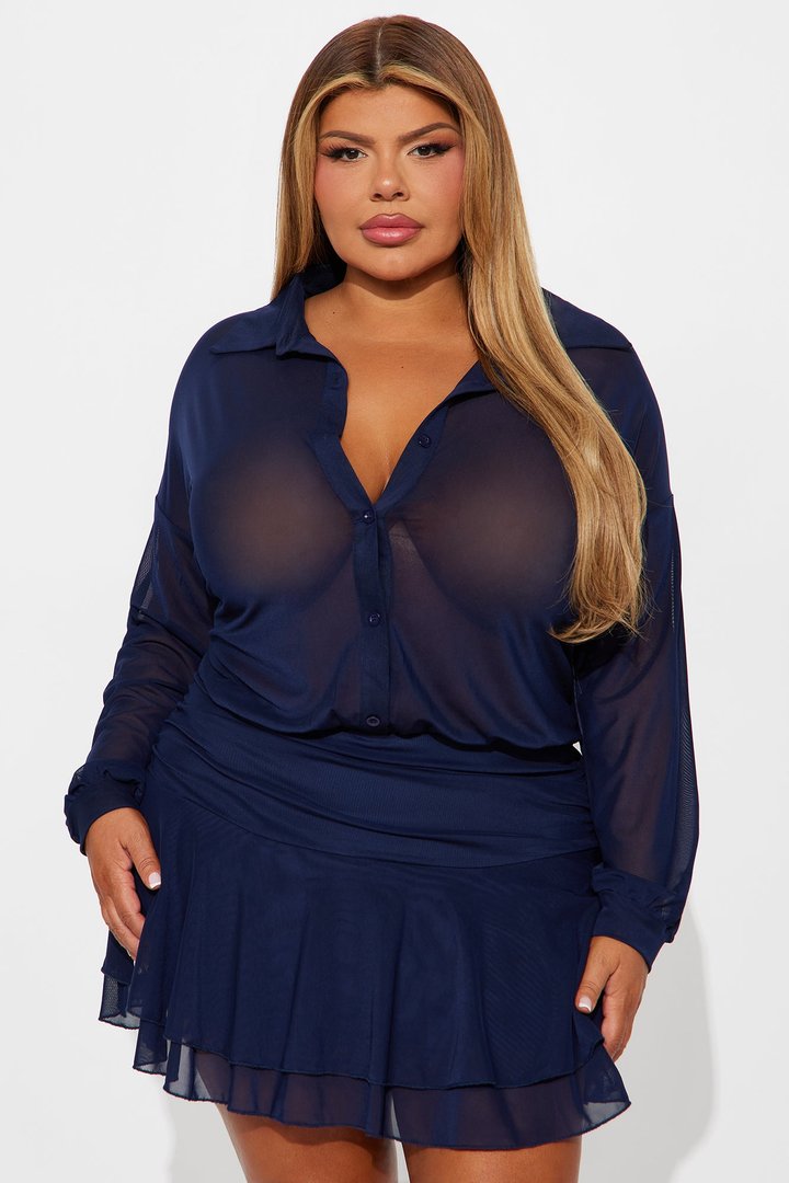 Bree Ruffle Mesh Mini Dress - Navy