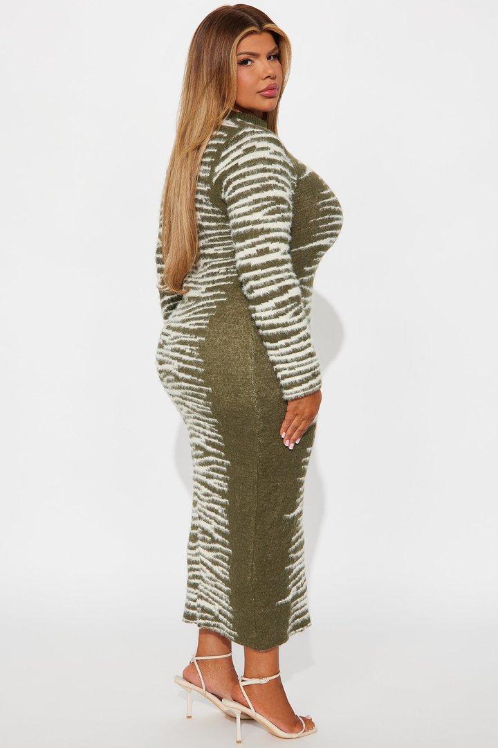 Hot Flow Sweater Maxi Dress - Olive/combo