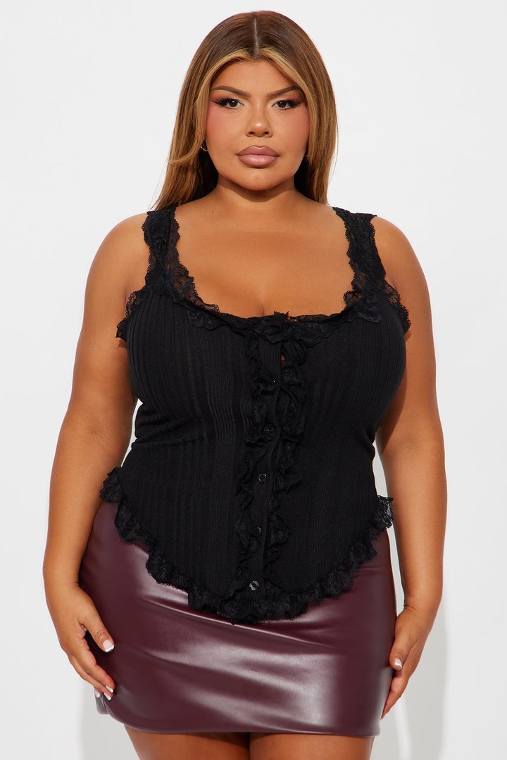 Emilia Lace Trim Tank - Black