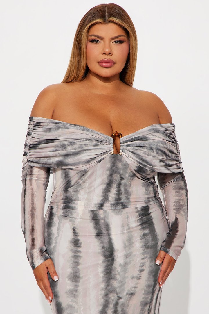 Halo Heat Mesh Maxi Dress - Grey/combo