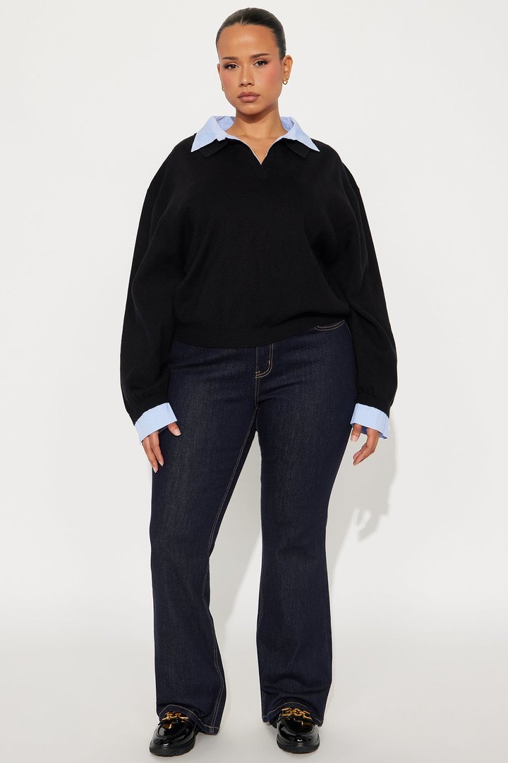 Clocked In Poplin Collar Sweater - Black/combo