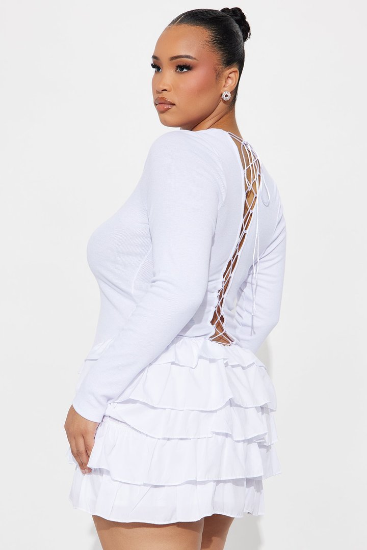 Talle Ruffle Backless Mini Dress - White