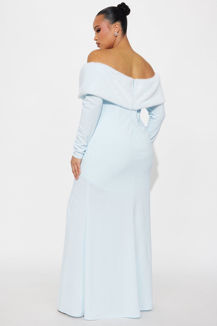 Erin Off Shoulder Fur Maxi Dress - Light Blue