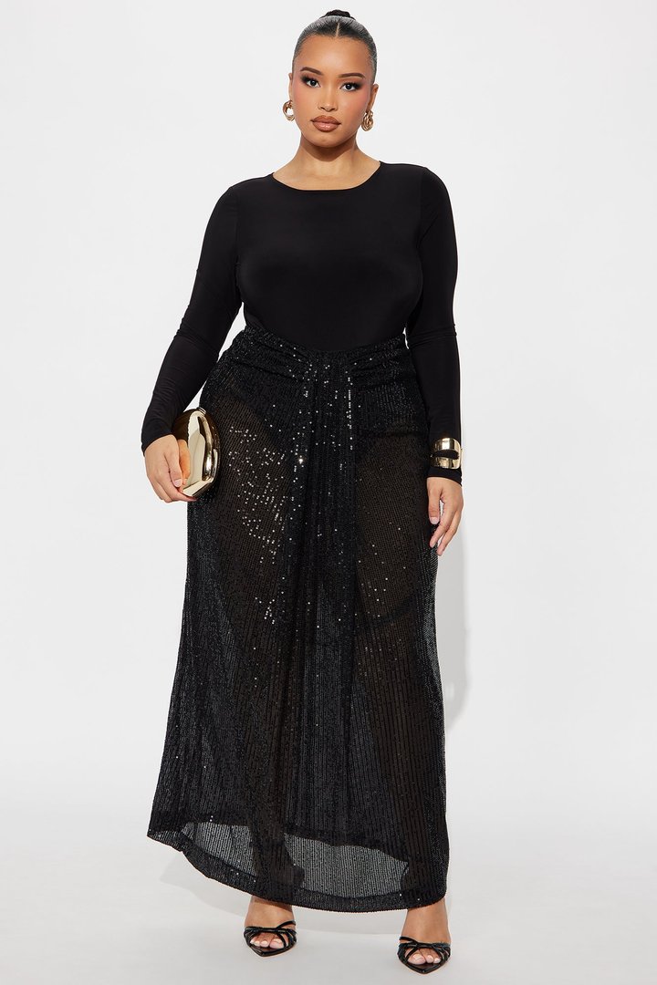 Party Time Sequin Drape Maxi Skirt - Black