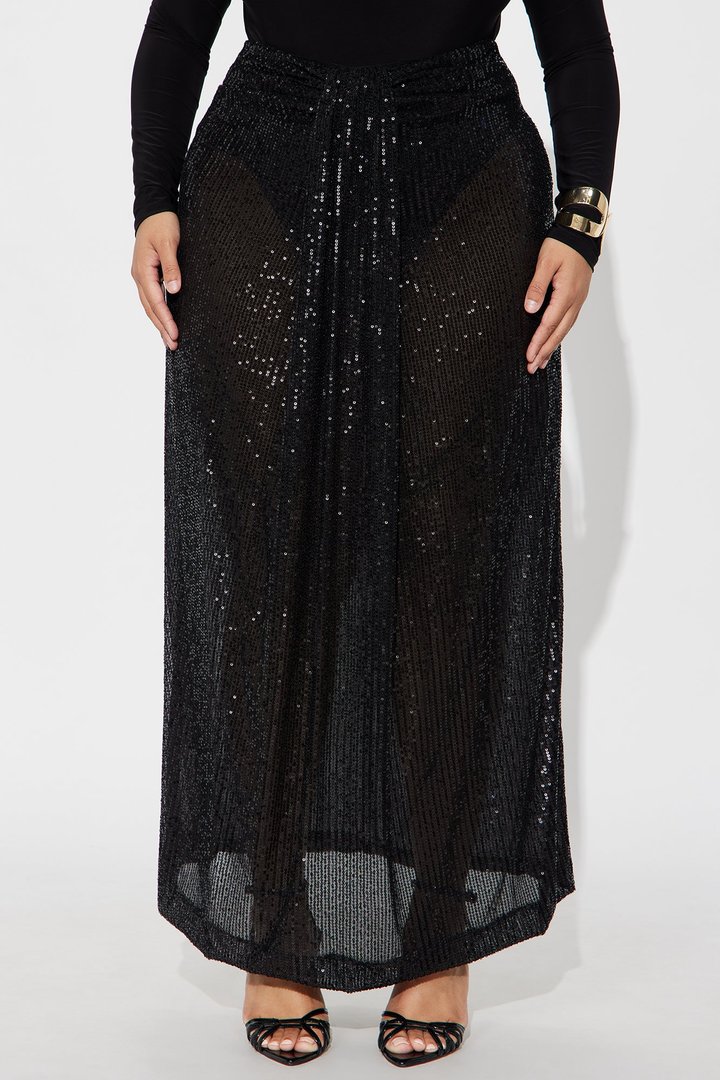 Party Time Sequin Drape Maxi Skirt - Black