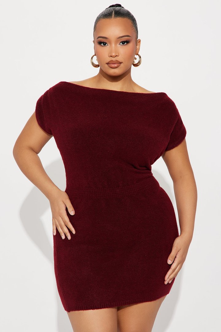 Soft Spoken Sweater Mini Dress - Burgundy