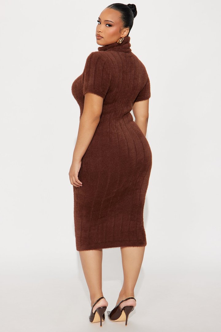 Let's Get Cozy Sweater Midi Dress - Chocolate