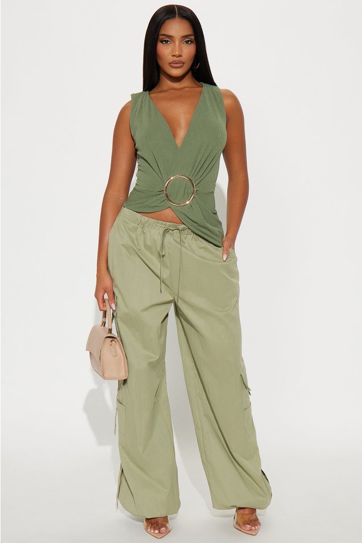 Melany Ruched Asymmetrical Top - Olive