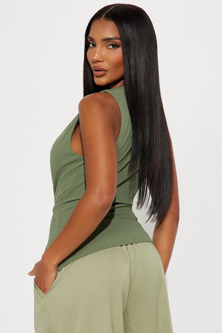 Melany Ruched Asymmetrical Top - Olive