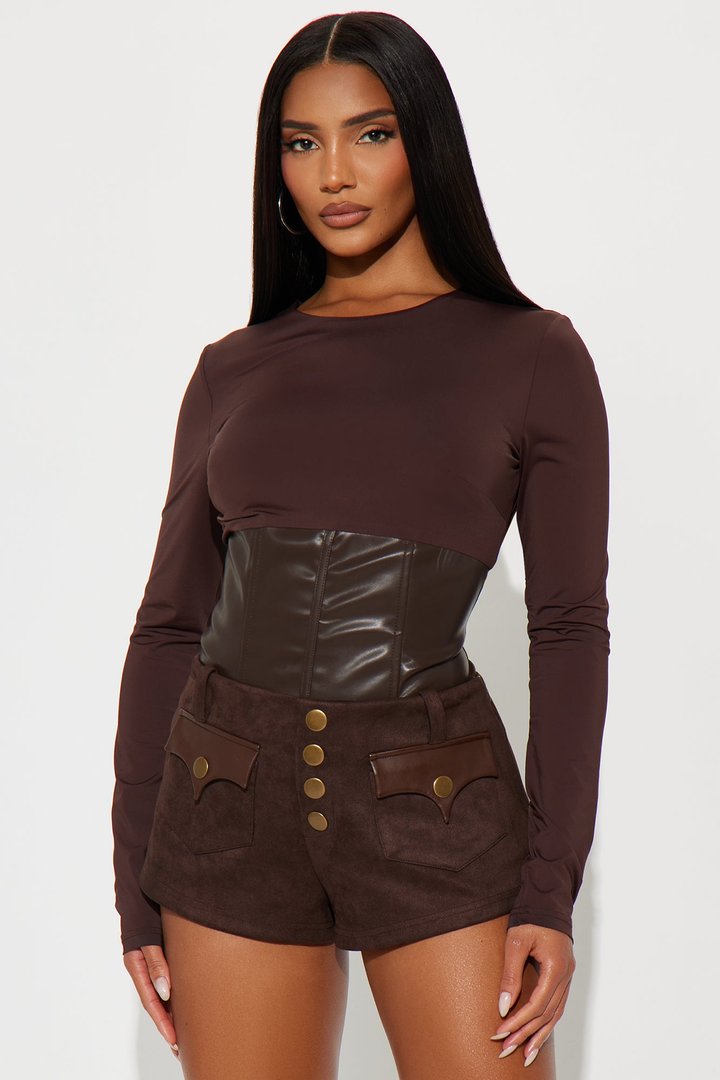 Rune Faux Leather Corset Top - Brown