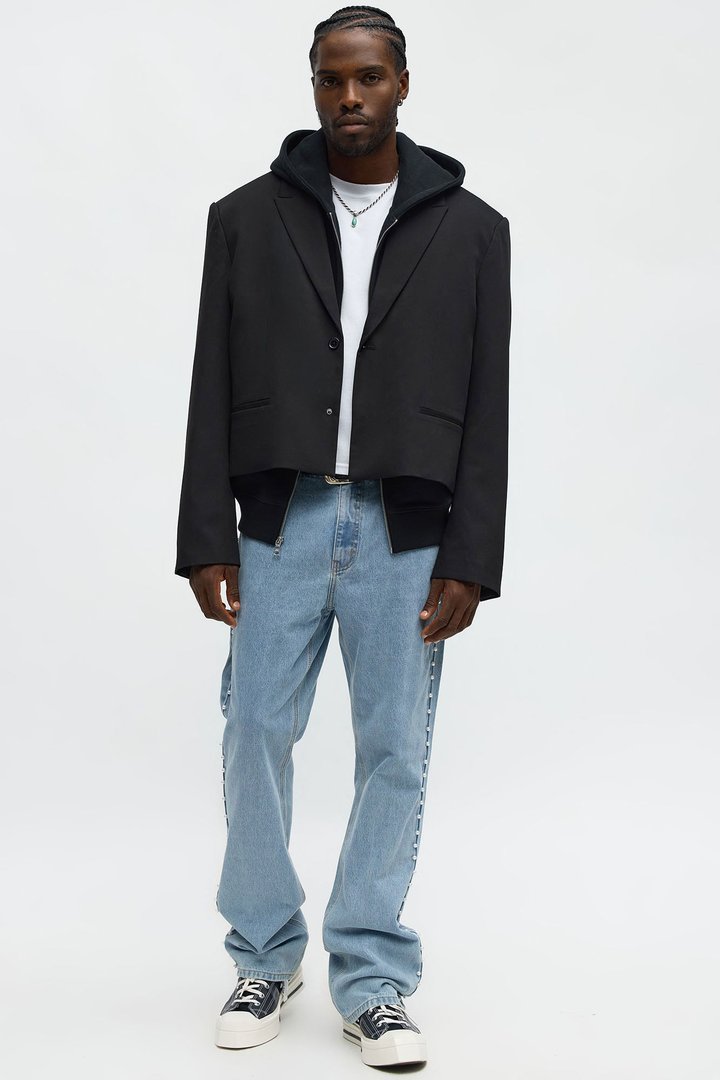 Gabardine Super Cropped Single Breasted Blazer - Black