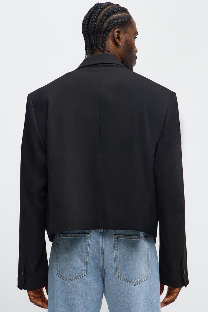 Gabardine Super Cropped Single Breasted Blazer - Black
