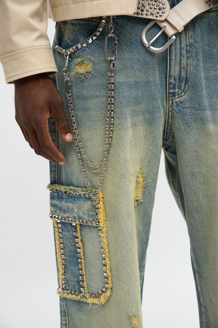 Baggy Studded Way Cargo Jean - Vintage Wash