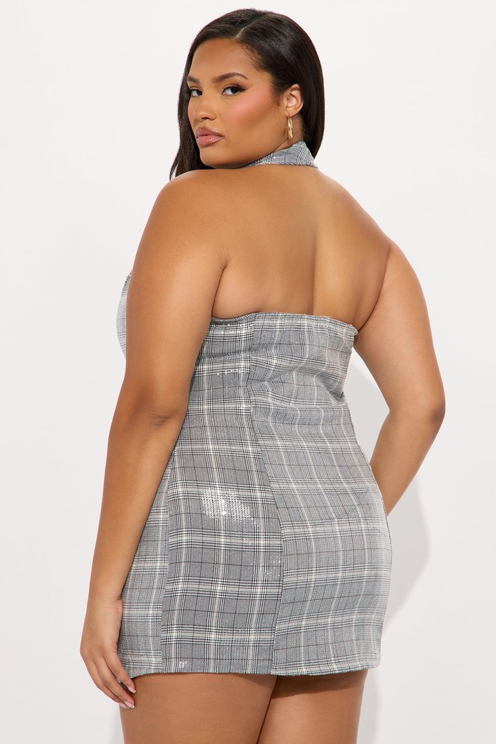 Parisa Plaid Sequin Mini Dress - Grey/combo