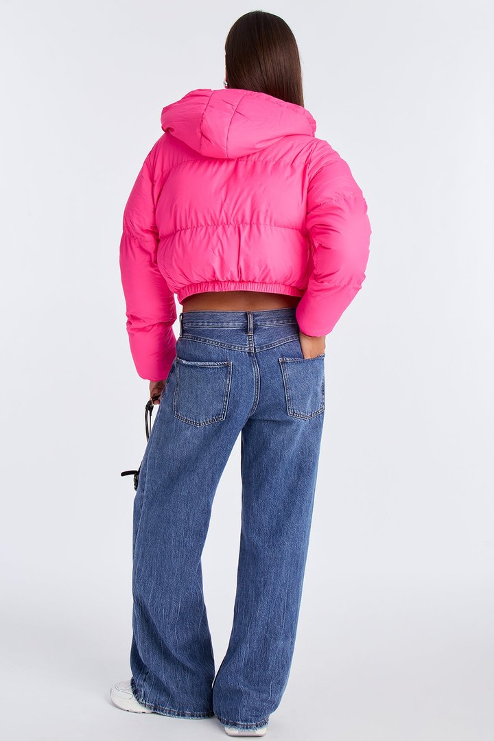 Dakota Cropped Hooded Puffer Jacket - Hot Pink