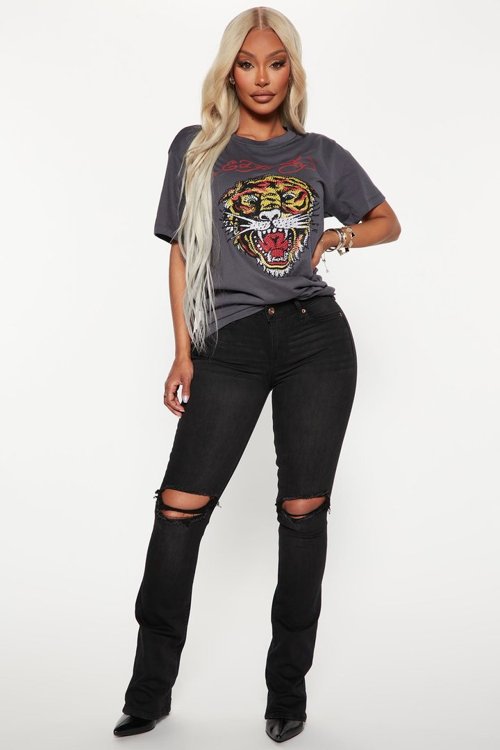 Ed Hardy Tiger Rhinestone Head - Charcoal