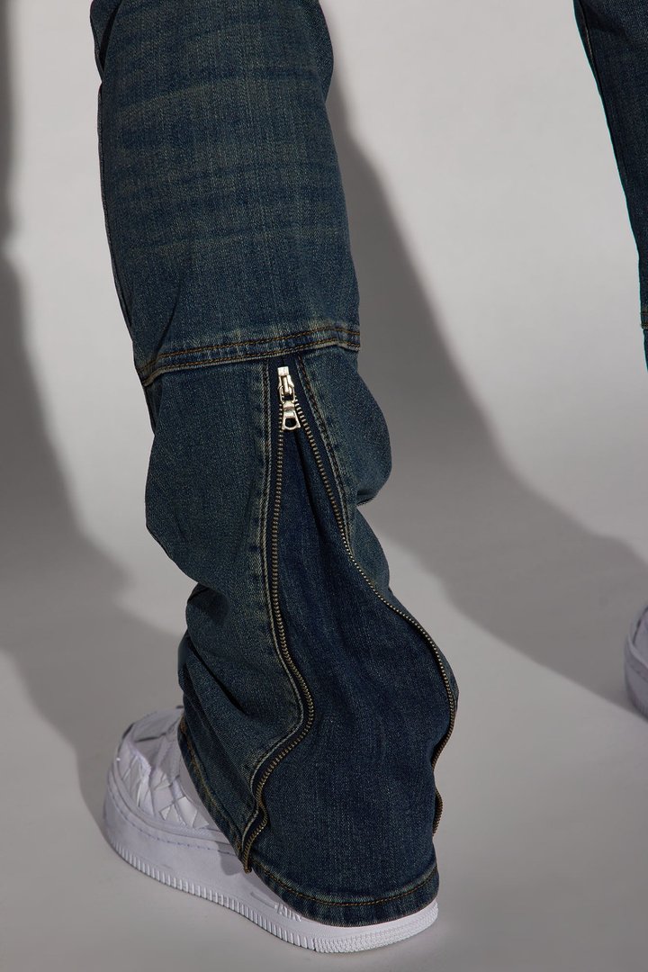 Drop Top Back Zip Stacked Skinny Jeans - Vintage Blue Wash