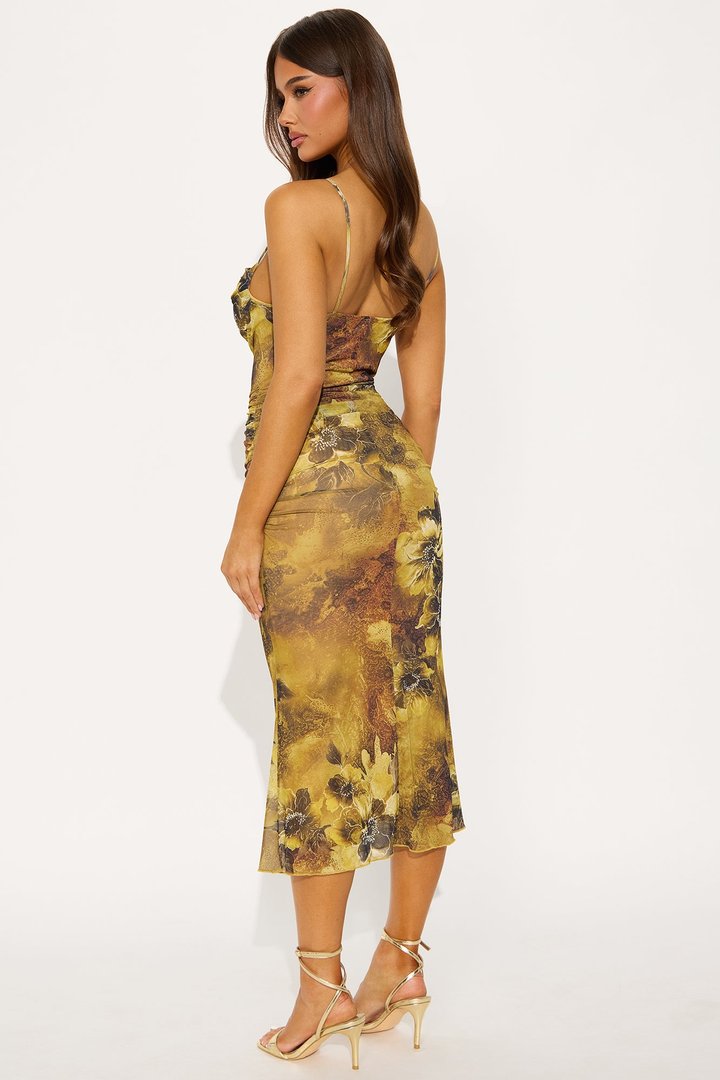 Krista Floral Midi Mesh Dress - Yellow/combo