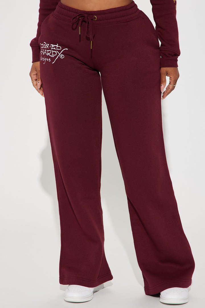 Retro Tiger Ed Hardy Wide Leg Pant - Burgundy