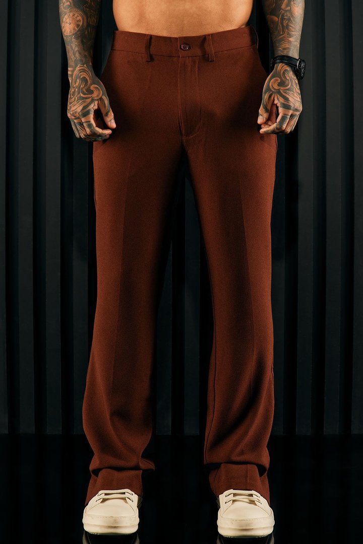 Golden Hour Slit Slim Flare Trousers - Brown