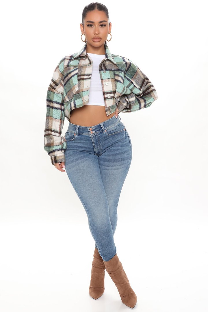 Getting Caught Up Plaid Jacket - Green/combo