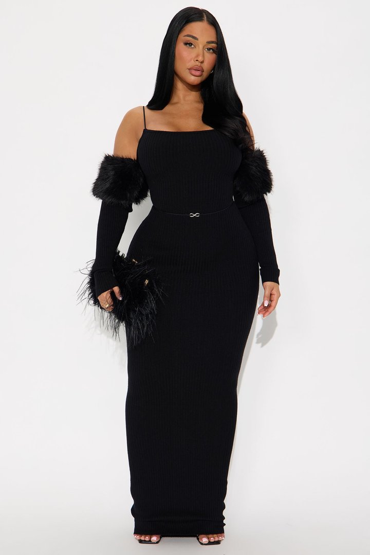 High Maintenance Hottie Sweater Maxi Dress - Black